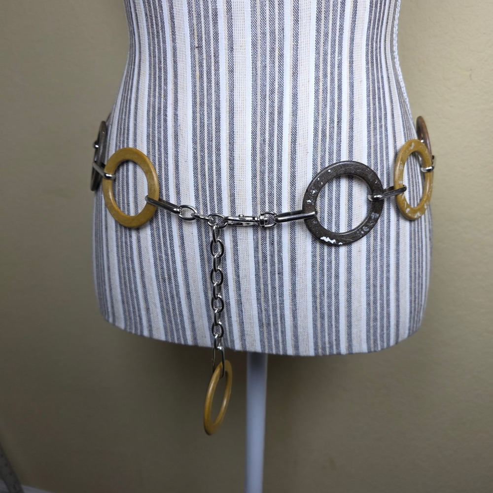 Vintage Style Chunky wood Ring Chain Link Belt Brown boho earthy Y2k retro 35in